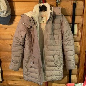 Gently worn Abercrombie kids winter coat in a grayish taupe color.